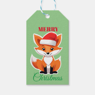 Étiquettes-cadeau Les animaux mignons hiver Fox Père Noël Noël