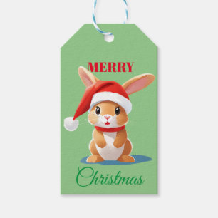 Étiquettes-cadeau Les animaux mignons lapin d'hiver Père Noël Noël