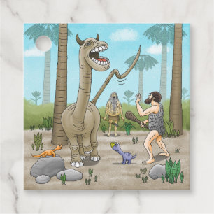 Étiquettes Cadeau Les dinosaures rencontrent l'âge de pierre