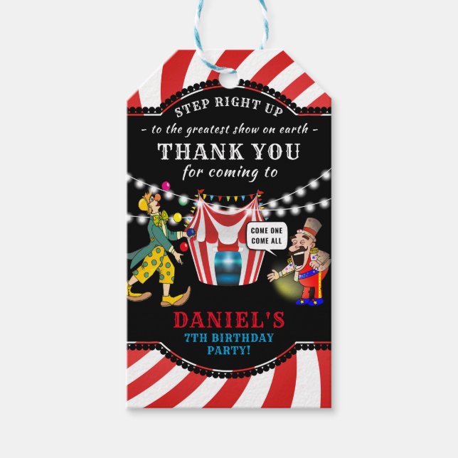 Étiquettes-cadeau Les enfants du cirque amusant | Remerciements d'an (Devant)