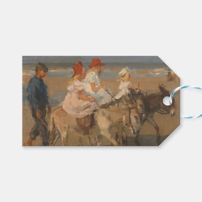 Étiquettes-cadeau Les filles équitation ânes sur la plage (Devant (Horizontal))