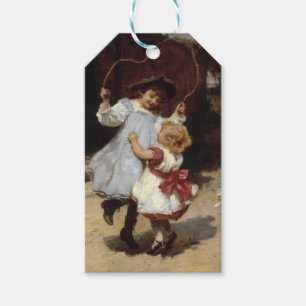 Étiquettes-cadeau Les filles qui sautent avec une corde à sauter
