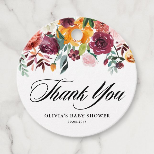 Étiquettes Cadeau Les fleurs d'automne Garland Baby shower d'automne (Devant)