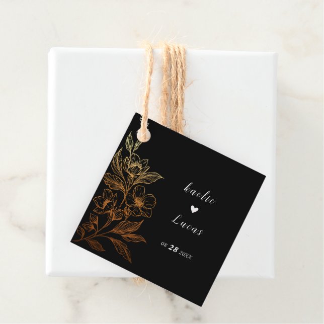 Étiquettes Cadeau "Les Flores D'Or De L'Amour" | Mariage noir (En situation)