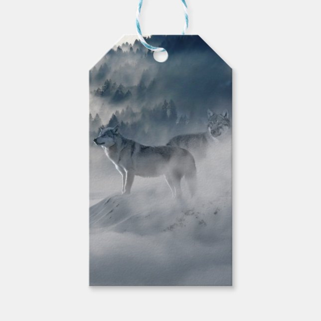 Étiquettes-cadeau Les loups dans un paysage hivernal (Devant)