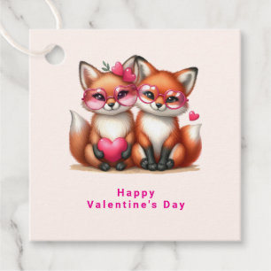 Étiquettes Cadeau Les mignons renards orange en amour Saint-Valentin