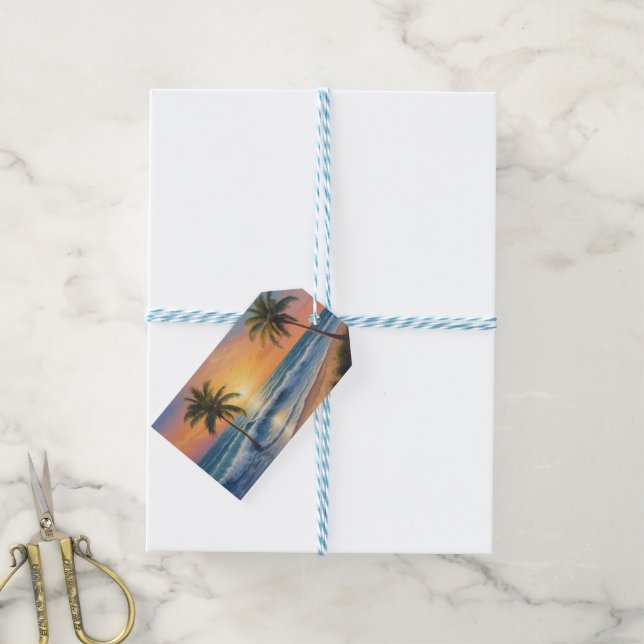 Étiquettes-cadeau Les palmiers face à la mer (Avec de laficelle)