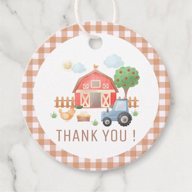 Étiquettes Cadeau Les petits animaux de ferme Anniversaire Merci (Devant)