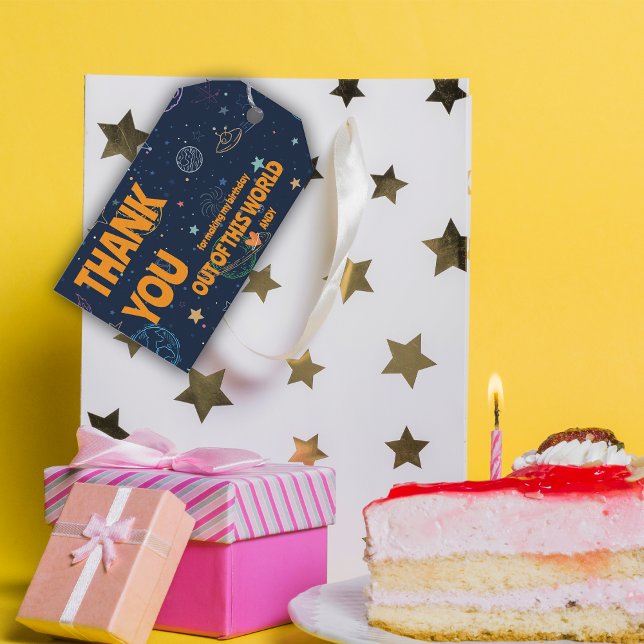 Étiquettes-cadeau Les planètes spatiales étoiles Anniversaire Favori (Outer Space Planets Stars Birthday Favor Thank You Gift Tags)