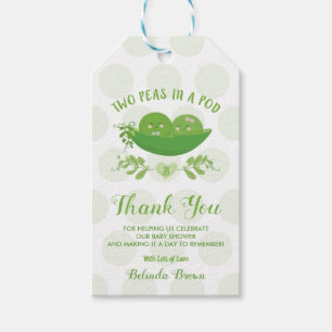 Étiquettes-cadeau Les pois dans un cadeau de baby shower de Merci de