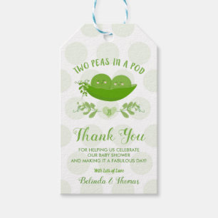 Étiquettes-cadeau Les pois dans un cadeau de baby shower de Merci de