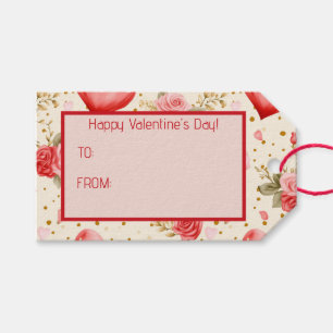 Étiquettes-cadeau Les roses et les coeurs roses et rouges de Valenti