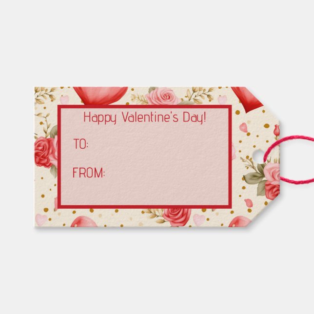 Étiquettes-cadeau Les roses et les coeurs roses et rouges de Valenti (Devant (Horizontal))