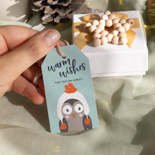 Étiquettes-cadeau Les souhaits chauds Chouette d'hiver personnalis