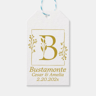 Étiquettes-cadeau Lettre B botanique moderne en or