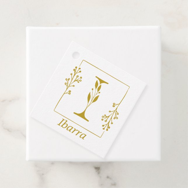 Étiquettes Cadeau Lettre botanique en or moderne I  Personnalisé  (En situation)