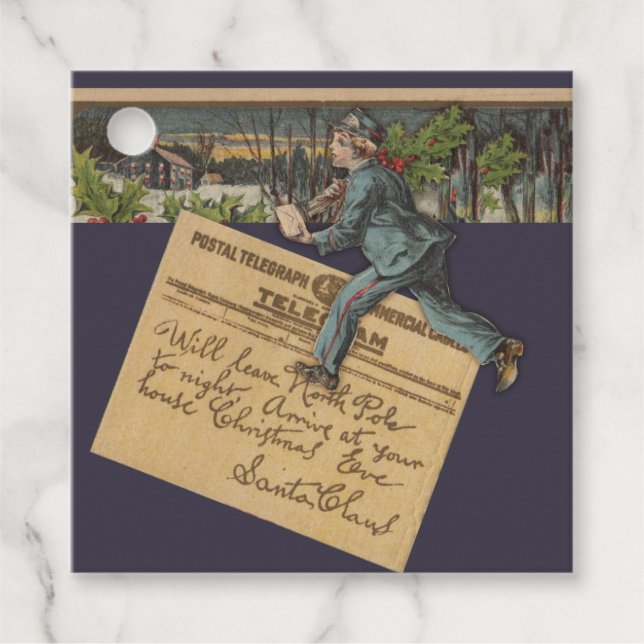 Étiquettes Cadeau Lettre de Noël Père Noël vintage (Devant)