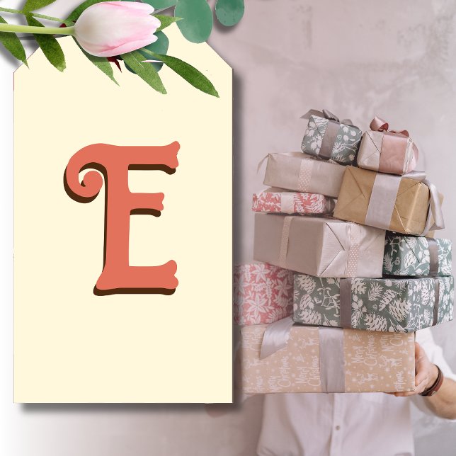 Étiquettes-cadeau LETTRE INITIALE CONTINUE 3D | Crème ivoire (Créateur téléchargé)