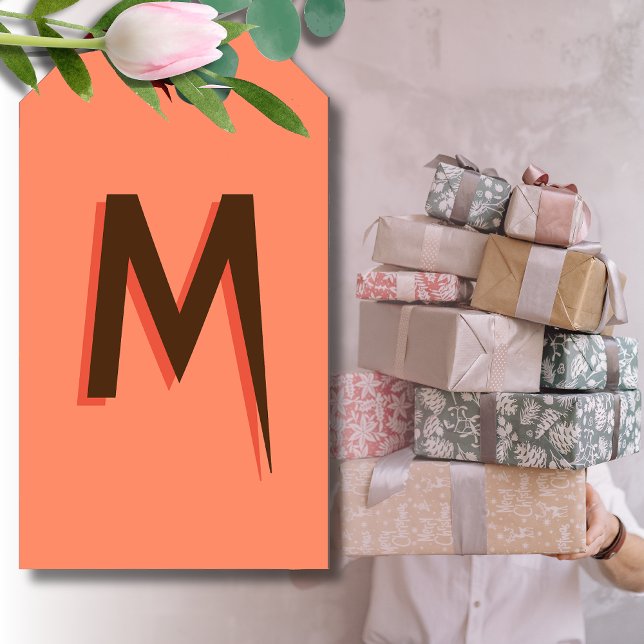 Étiquettes-cadeau Lettre initiale de texte Brown 3D moderne | Rose S (Créateur téléchargé)