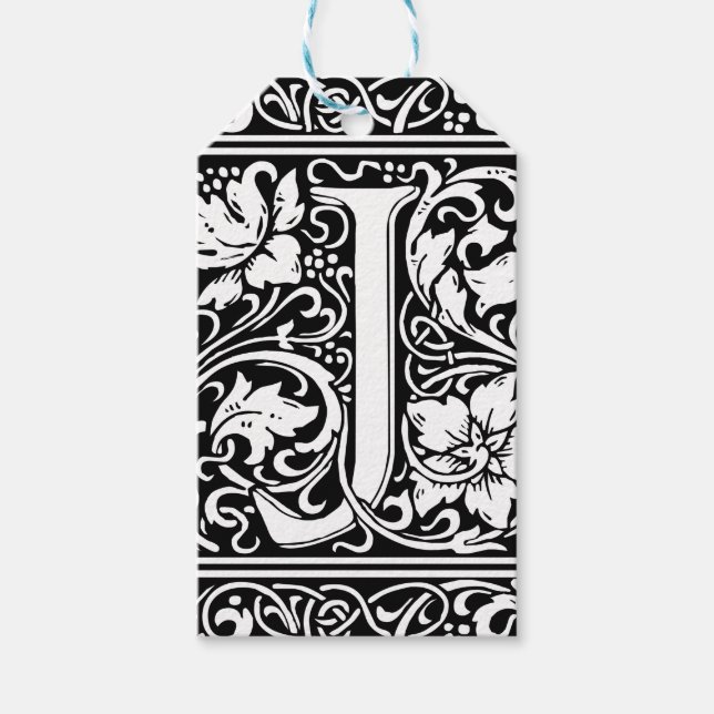 Étiquettes-cadeau Lettre J Monogramme médiéval Art Nouveau (Devant)