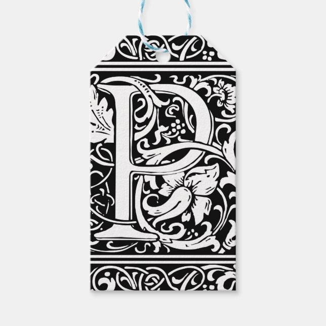 Étiquettes-cadeau Lettre P Monogramme médiéval Art Nouveau (Devant)