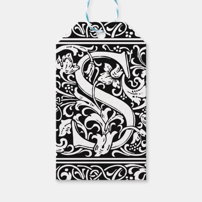 Étiquettes-cadeau Lettre S Monogramme médiéval Art Nouveau (Devant)