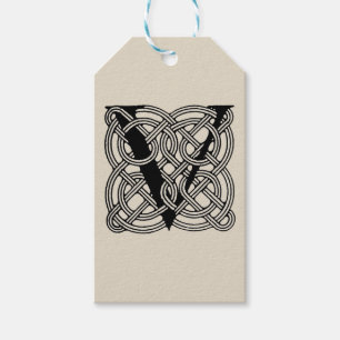 Étiquettes-cadeau Lettre V Monogramme Nœud Celtique Vintage
