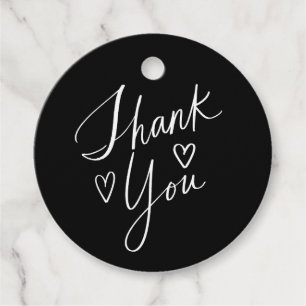Étiquettes Cadeau Lettrer les coeurs de Merci noir et blanc