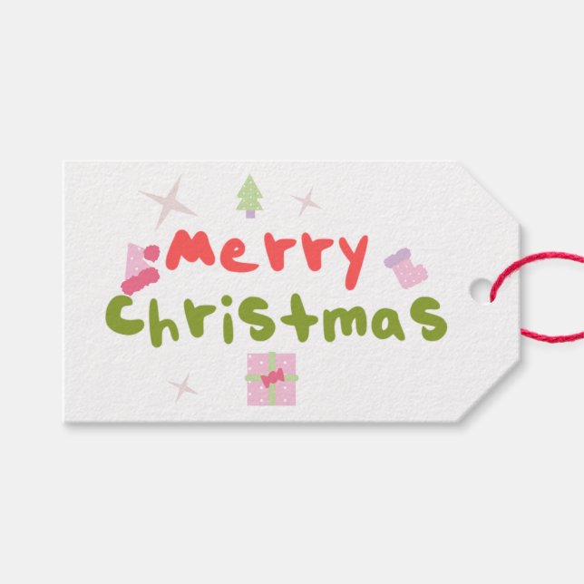 Étiquettes-cadeau Lettres de bulle super Joyeux Arbre de Noël (Devant (Horizontal))