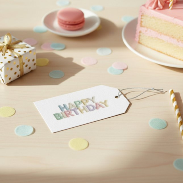 Étiquettes-cadeau Lettres en feutre pastel Joyeux Anniversaire (Créateur téléchargé)