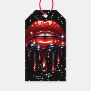Étiquettes-cadeau Lèvres Rouges Dégoulinantes de Paillettes Glamour