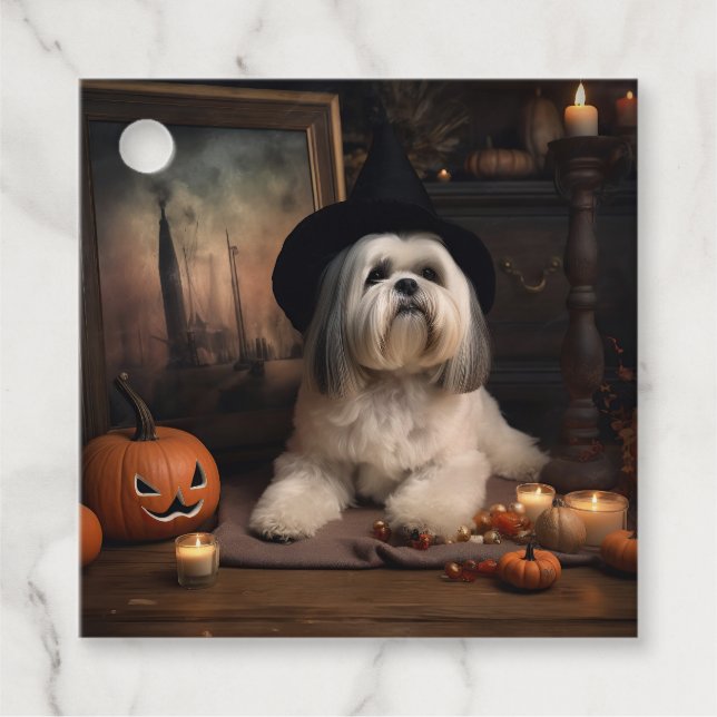 Étiquettes Cadeau Lhasa Apso Citrouille Halloween effrayant (Devant)