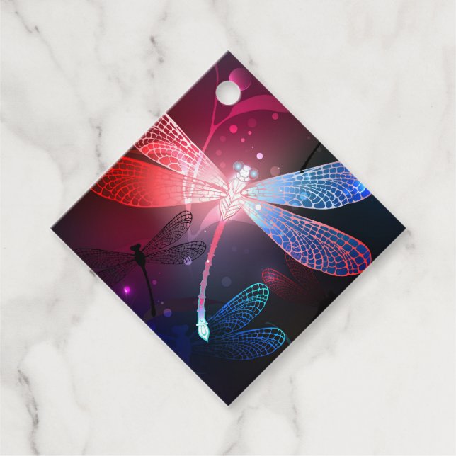 Étiquettes Cadeau libellule rouge brillante (Devant)