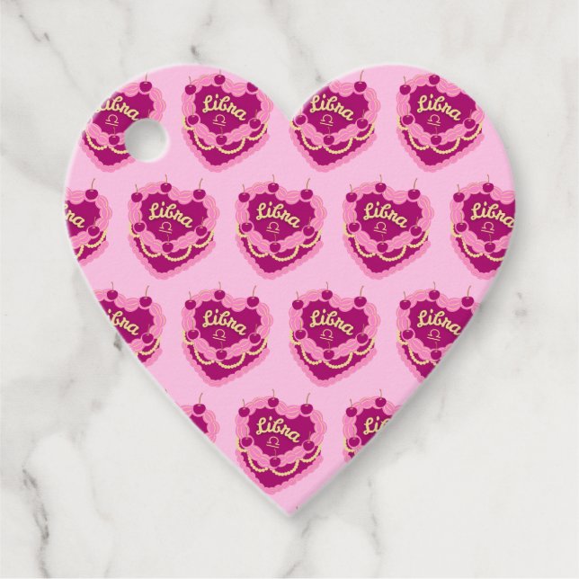 Étiquettes Cadeau Libra Zodiac Coquette Coeur gâteau d'anniversaire (Devant)