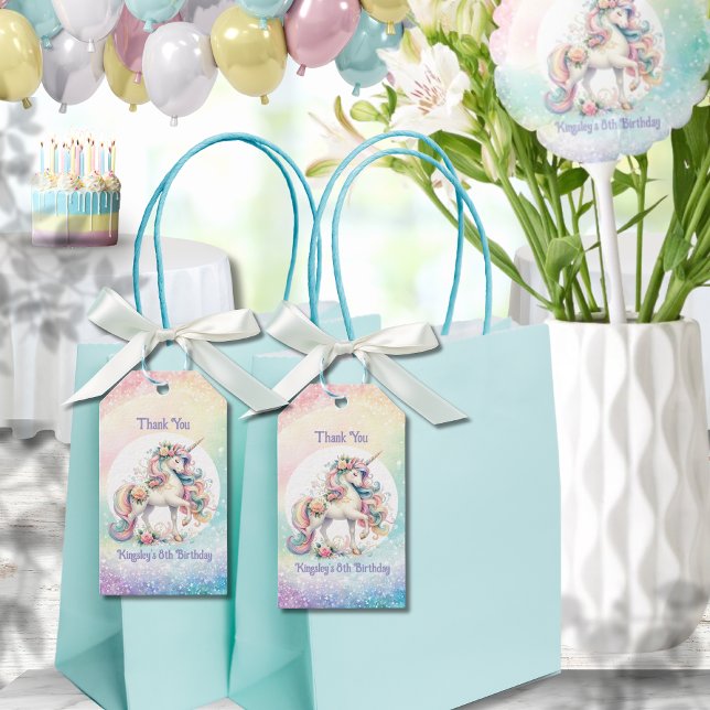 Étiquettes-cadeau Licorne Arc-en-Ciel Pastel Merci (Pastel Lovely Rainbow Unicorn Thank You Gift Tags)