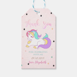 Étiquettes-cadeau Licorne colorée mignonne, Étoiles, Points roses