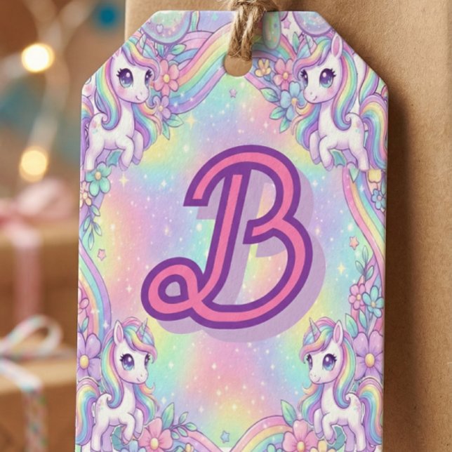 Étiquettes-cadeau Licorne Kawaii Mignonne Arc-en-ciel Pastel Magique (Créateur téléchargé)