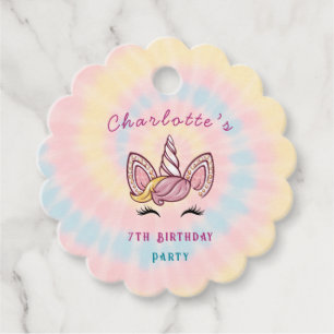 Étiquettes Cadeau Licorne magique rose tie dye paillettes dorées ann