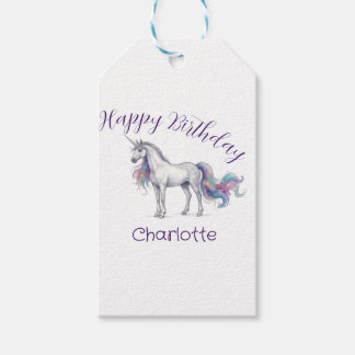 Étiquettes-cadeau licorne marron violet joyeux anniversaire nom enfa