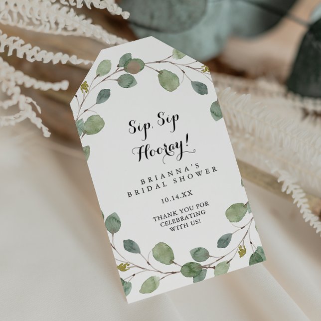 Étiquettes-cadeau Lieu de verdure Eucalyptus Sip Sip Hourra Baby Sho (Créateur téléchargé)