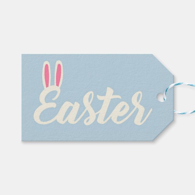 Étiquettes-cadeau Light Blue “Easter” Script  (Devant (Horizontal))