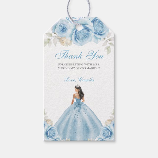 Étiquettes-cadeau Light Blue & Silver Floral Princess Quinceañera (Devant)