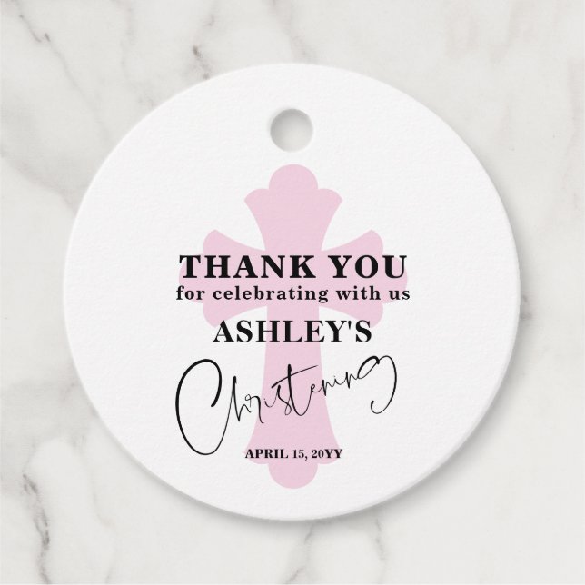 Étiquettes Cadeau Light Pink Cross Christening Thank you Favor Tags (Devant)