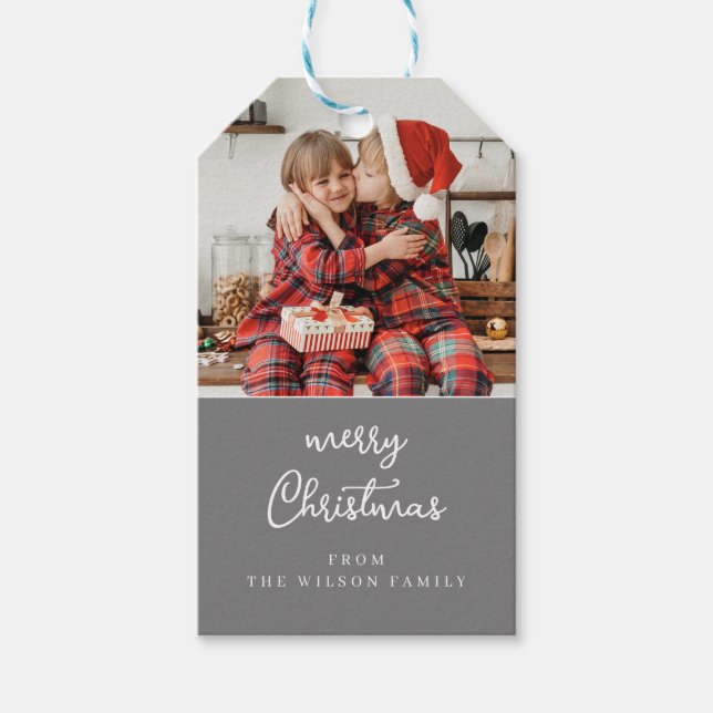 Étiquettes-cadeau Ligne art mistletoe gris & blanc crête de Noël (Devant)