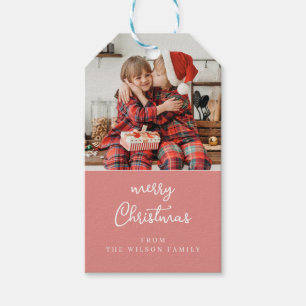 Étiquettes-cadeau Ligne art mistletoe rose & blanc crête de Noël