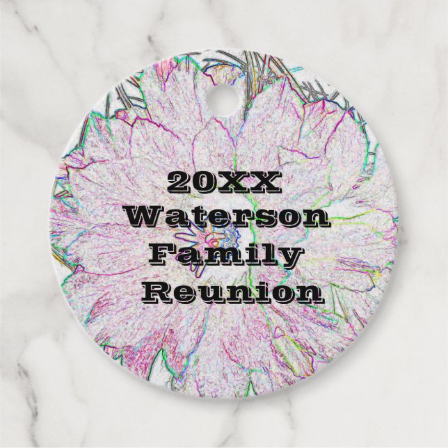 Étiquettes Cadeau Ligne d'événement Reunion familiale Croquis Fleur  (Devant)