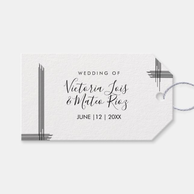 Étiquettes-cadeau Lignes Abstraites Noir Blanc Mariage moderne (Devant (Horizontal))