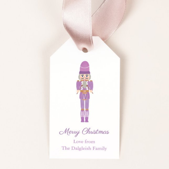 Étiquettes-cadeau Lilac Nutcracker Ballet Soldat en bois Noël (Lilac nutcracker with purple accents Merry Christmas gift tags)