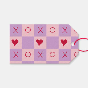 Étiquettes-cadeau Lilac Pastel À damiers coeur rose XO