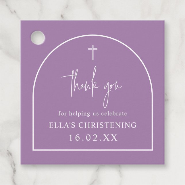 Étiquettes Cadeau Lilac Purple Modern Arch Minimalist Christening (Devant)